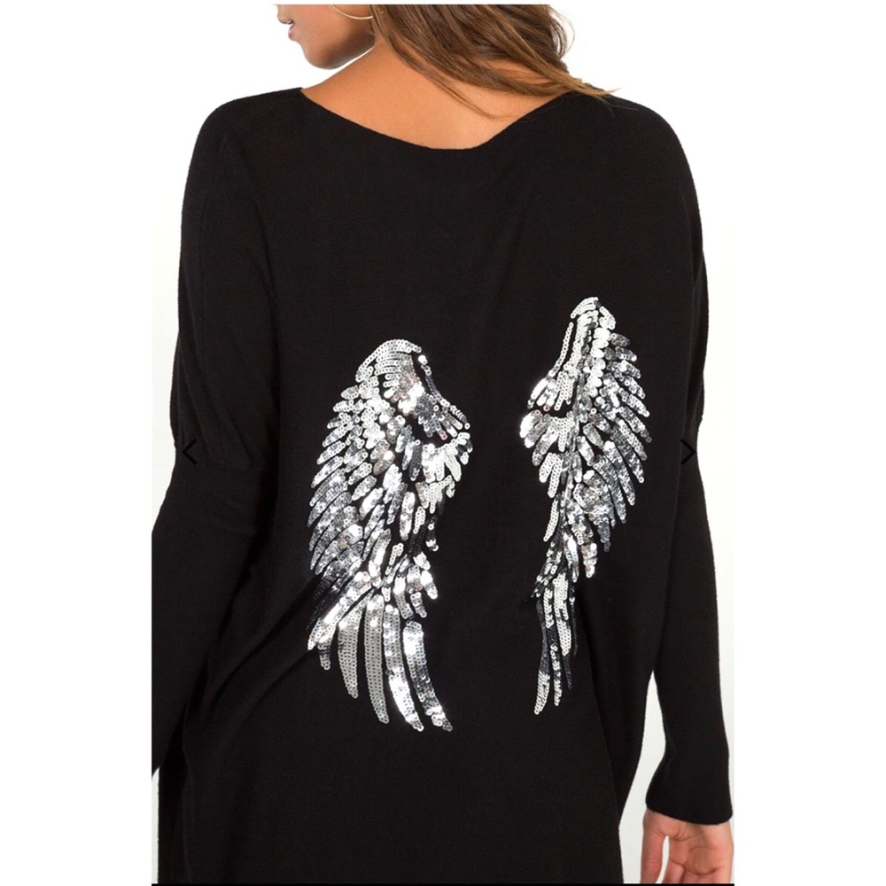 Sequin Embellished Angel Wing Tunic Sweater